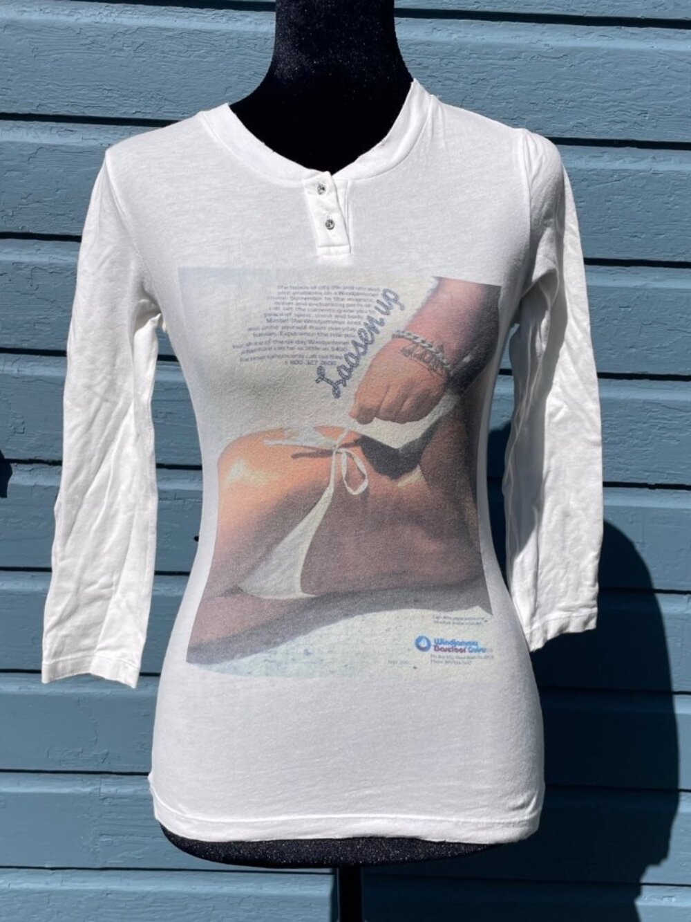 Vintage Y2K Dolce & Gabbana Henley Top Rhinestone Loosen Up S RARE Streetwear